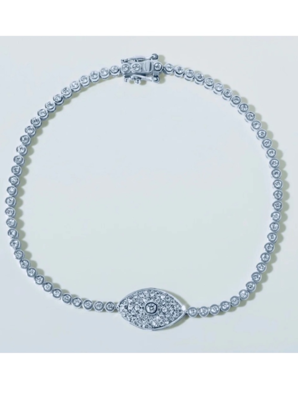 14K White Gold Evil Eye Diamond Tennis Bracelet 1.0 CTW 7"